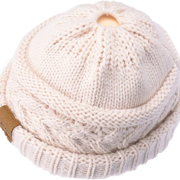 2 Pack Ponytail Beanie for Women,Winter Warm Beanie Tail Soft Stretch Cable Knit - Picture 3 of 6